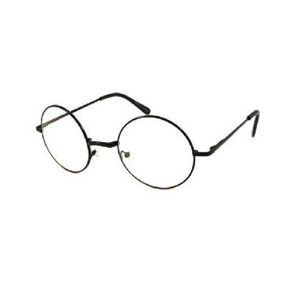 Skylark John Lennon Costume Metal Frame Clear Lens Round Circle Eyeglasses, Black