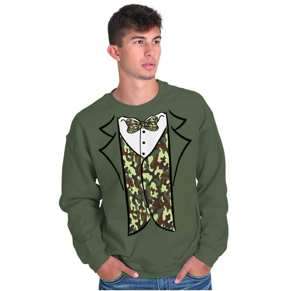 Camouflage Faux Three Piece Tuxedo Men's Big & Tall Crewneck Sweatshirt Brisco Brands 2X