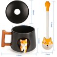 thumbnail image 2 of Linda taza de café de cerámica, taza con patrón de animales 3D para té, jugo, chocolate con leche, capuchino, mango de madera divertido y cuchara a juego, perfecta para regalos, 14 onzas, color negro, 2 of 5