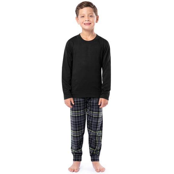 Fruit of the Loom Boy's Sleep Long Sleeve Top & Velour Fleece Pajama Set, 2-Piece, Sizes 4-16