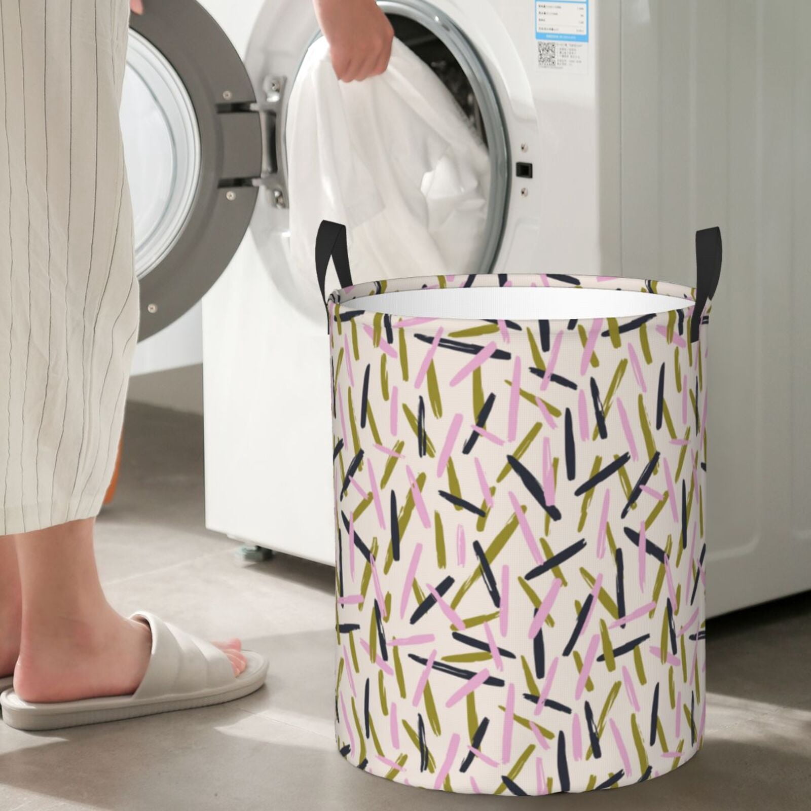 Large Laundry Basket with Handles - Abstract lines Kids Baby Dirty Clothes Laundry Hamper for Bedroom Aesthetic