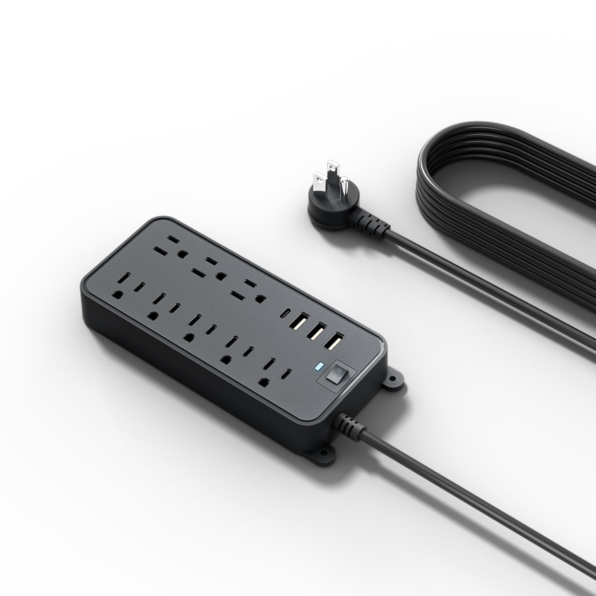 BEISHINK Extension Cord Power Board with Multiple Sockets, 4 - Foot Wire, Surge Protector, 4 USB Ports, Black