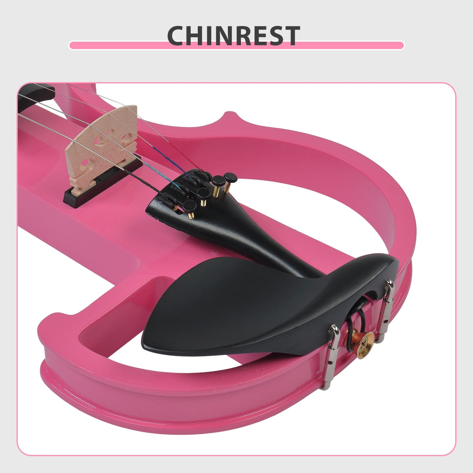 Full Size 4/4 Bunnel Edge Electric Silent Violin with Case Bow Rosin Headphone Connecting Line Pink
