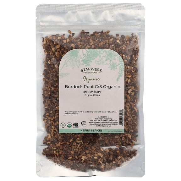 Starwest Botanicals Organic Burdock Root, Cut & Sifted, 4 oz (113.4 g)