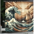 thumbnail image 3 of Ambesonne Nautical Shower Curtain, Ethnic Japanese Ocean Boat, 69"Wx70"L, Cinnamon and Petrol Blue, 3 of 4