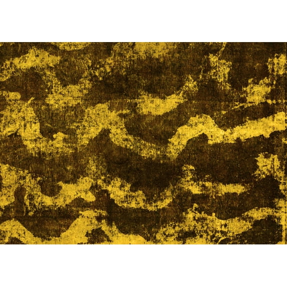 Ahgly Company Machine Washable Indoor Rectangle Abstract Yellow Modern Area Rugs, 3' x 5'