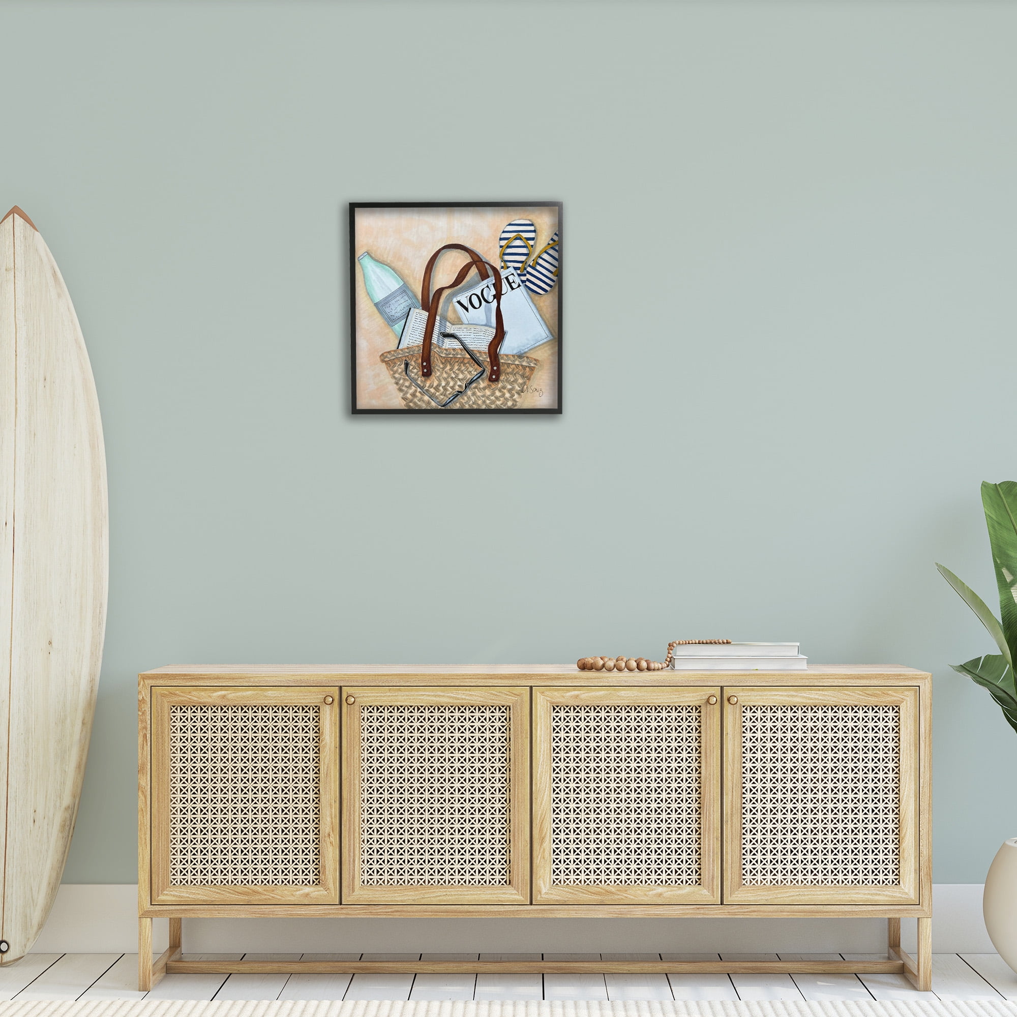 Stupell Industries Summer Beach Bag Beauty & Fashion Painting Black Framed Art Print Wall Art, 24 x 24