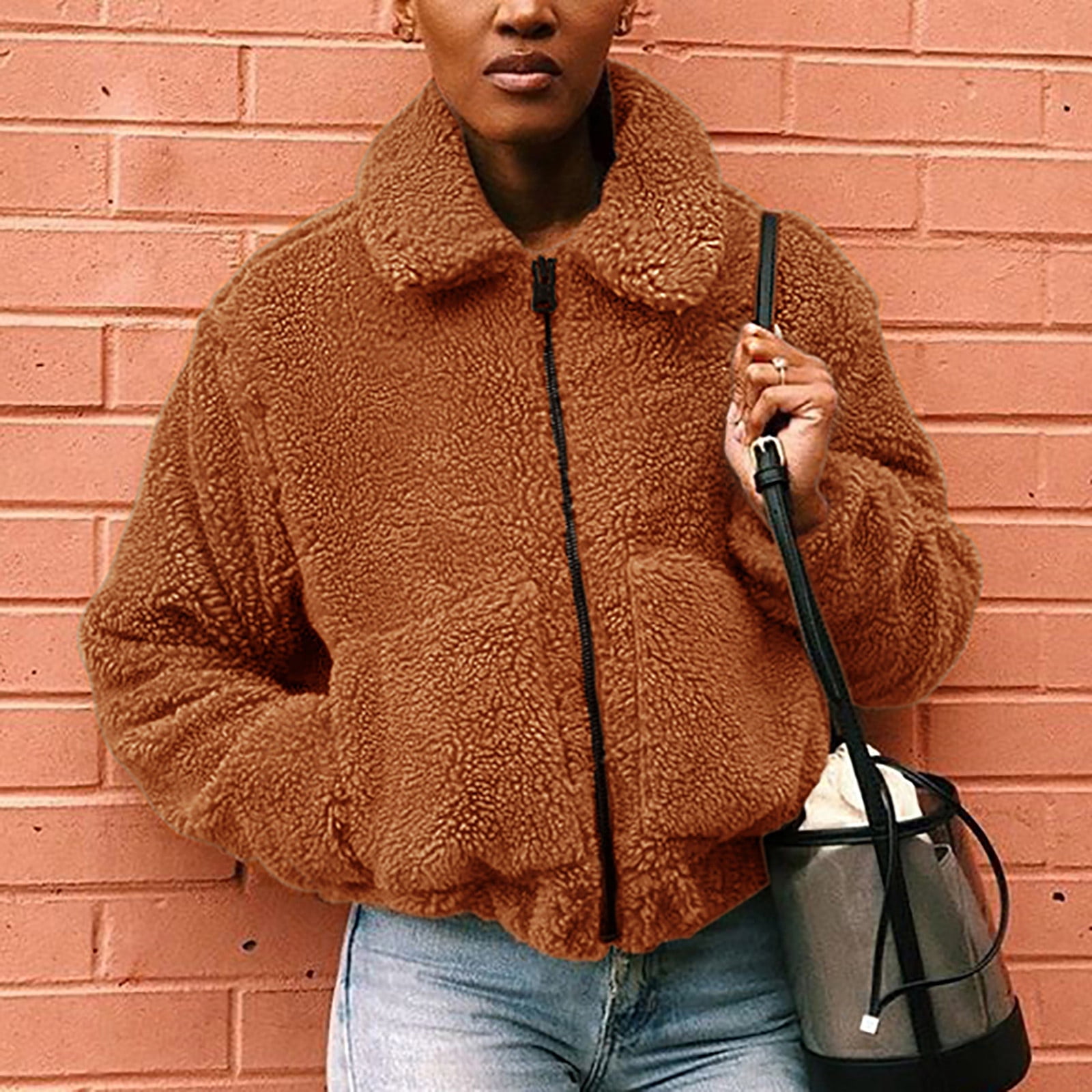HOMBOM Faux Fur Coat For Women，Womens 