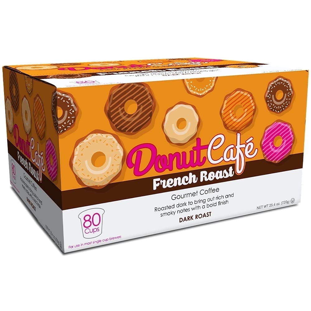 Donut Café Single Serve Coffee Pods for Keurig K-Cup Brewers, Dark Roast, French Blend, 80 Count