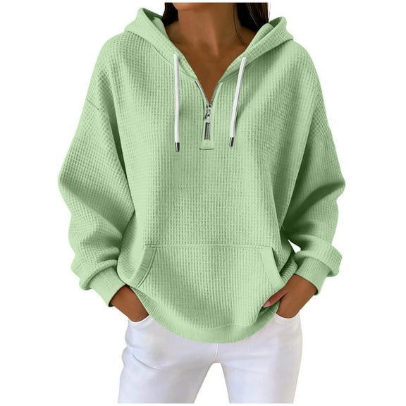 Women's 1/4 Zipper Sweaters, Loose Pullover Hoodies with Pockets, Fashion Sweater for Fall and Winter