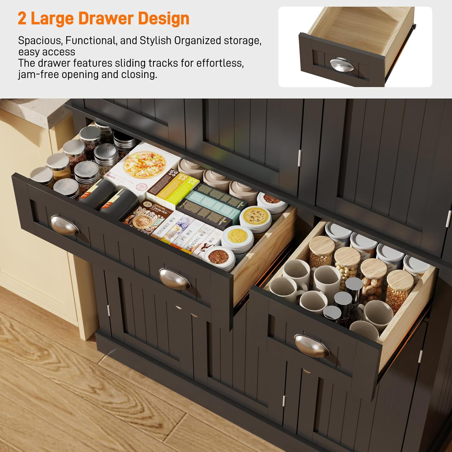 ChVans 71" Tall Kitchen Pantry with 6 Doors, Storage Cabinet with 2 Large Drawer 6 Hanging Shelves, Freestanding Cupboard for Dining Room Living Room