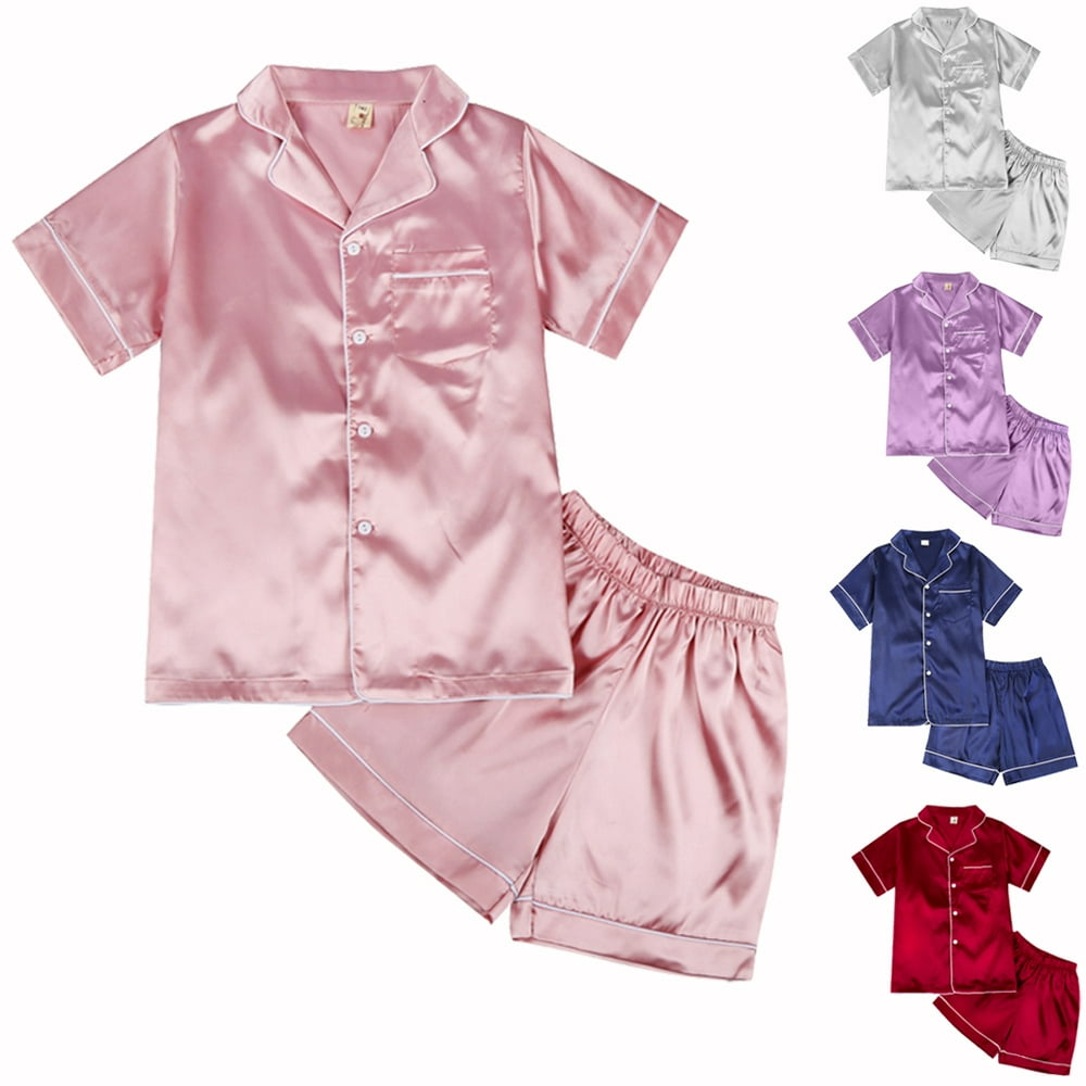 Maxcozy Girls Boys Silk Satin Pajamas Pyjamas Pjs Kids Child Top