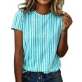 thumbnail image 2 of Duoif Women Striped Round Neck Short Sleeve T Shirt Casual Loose Top Spring Summer 2026 Soft Comfortable Breathable Easy Pair Daily Wear, Mint Green, M, 2 of 4