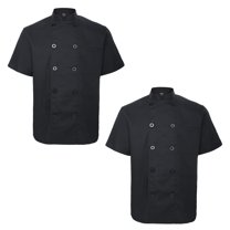 Toptie 2 Pack Unisex Short Sleeve Chef Coat Jacket, Black