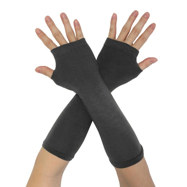 Women's Elbow Length Thumbhole Arm Warmer Fingerless Gloves Pair Gray ...