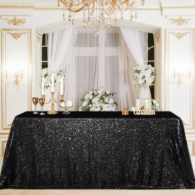 Mantel B-COOL con lentejuelas negras, 152 x 259 cm, boda de Halloween
