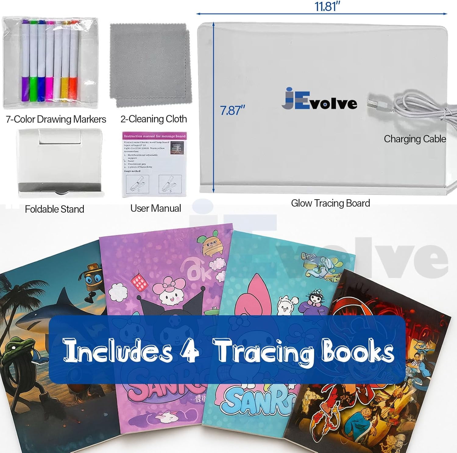 1 PC Led Drawing Board 7 Colors Light, 7.8" X 11.8" Light Up Acrylic Dry Erase Board with 7 Markers, Adapter, 4 Drawing Books