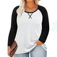 thumbnail image 4 of Tops for Women Plus Size Long Sleeved Color Blocking Round Neck Casual Solid Color Pullover Loose Raglan Top 1-White XXL, 4 of 6