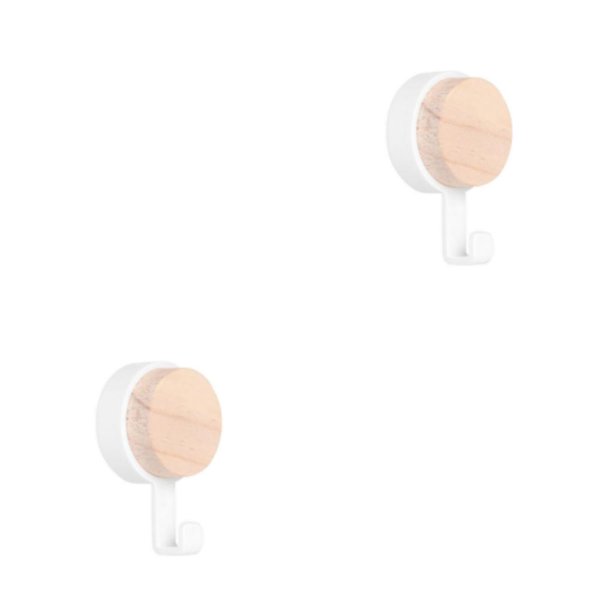Cateissary Cabeza redonda de madera Ganchos para el hogar Bola de baño Herramienta de cocina Colgador de toallas Cocina Puerta de baño Estante Blanco 2Conjunto