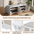 thumbnail image 5 of 2-Tier Storage Bench Cabinet, 47" Entryway Shoe Bench with Cushion, Wood Shoe Organizer with Adjustable Shelves, Rattan Doors, for Living Room,Hallway, 5 of 9
