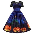 thumbnail image 1 of Nuevo vestido de Halloween 2022 para mujer, vestido de fiesta con estampado de calavera de calabaza y encaje de manga corta con retazos, Pesadilla antes de Navidad, 1 of 5