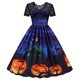 thumbnail image 1 of Nuevo vestido de Halloween 2022 para mujer, vestido de fiesta con estampado de calavera de calabaza y encaje de manga corta con retazos, Pesadilla antes de Navidad, 1 of 5