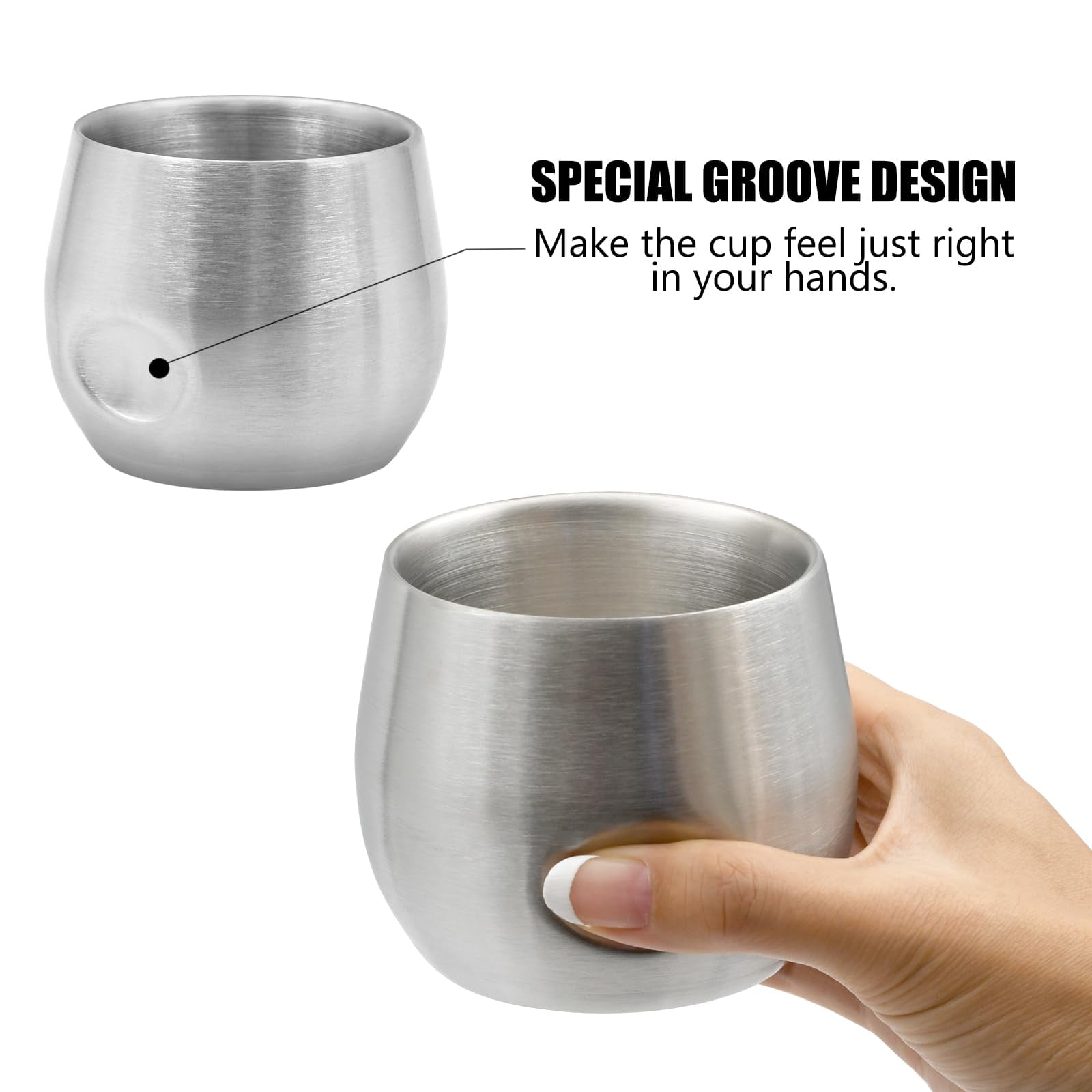 Stainless Steel Espresso Cups Set, 2pcs Double Wall Insulated Unbreakable 7oz Vacuum Insulated Cups for Outdoor Picnics & Parties (Silver)
