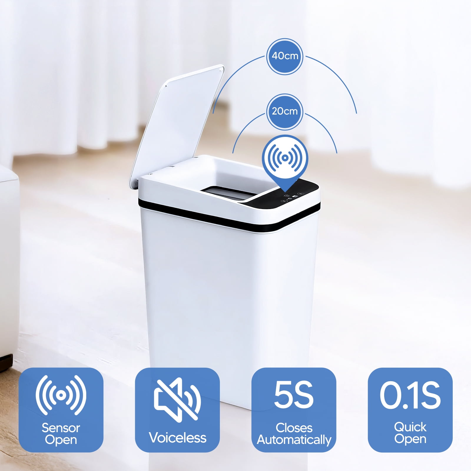 Bathroom Trash Can,2 Pack 2.5 Gallon Trash Cans with Lid,Automatic Trash Can for Kitchen with Garbage Bags,Small Trash Bin for Bathroom,Office,Kitchen,Bedroom
