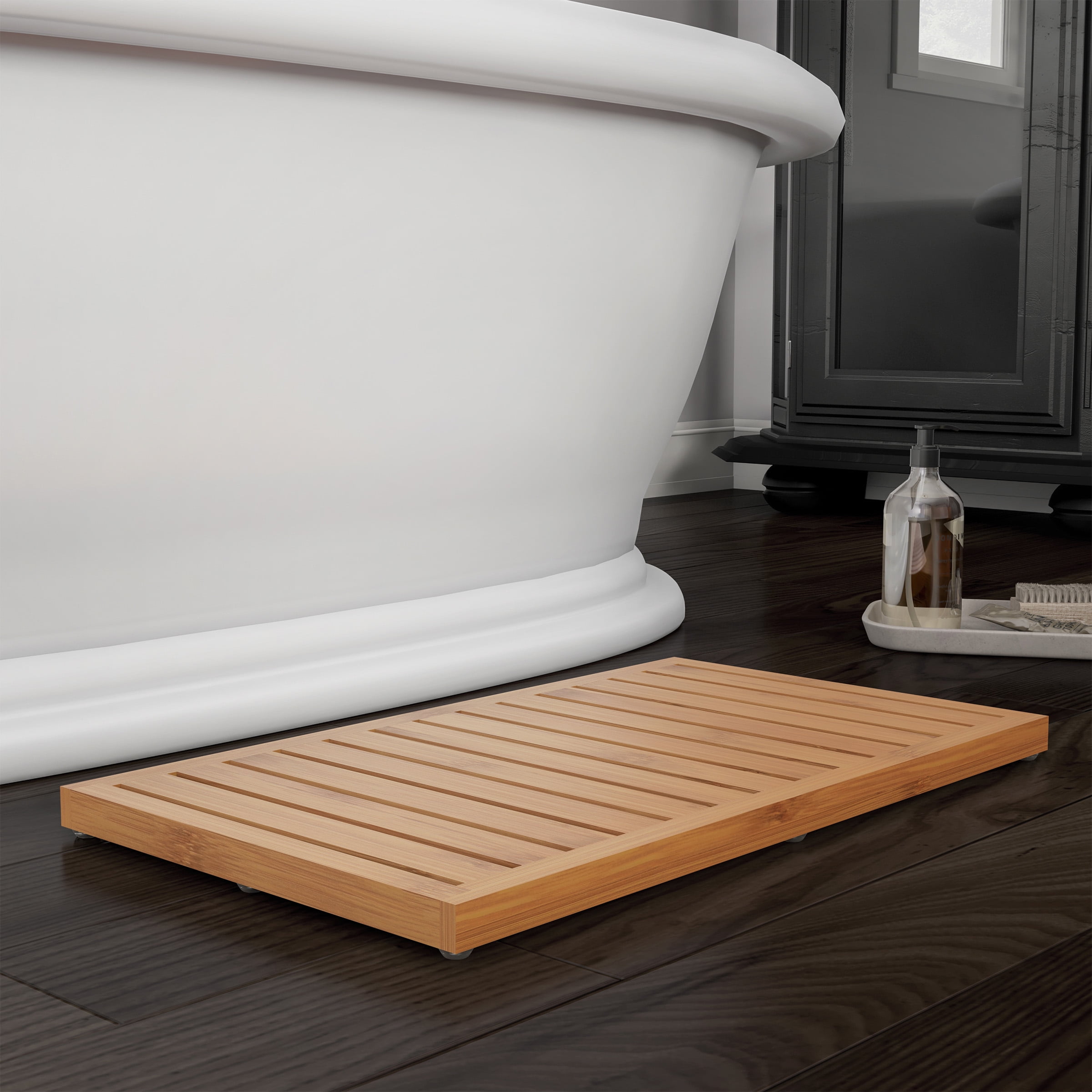 Bamboo Bath Mat Natural Wooden NonSlip Roll Up with