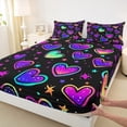 thumbnail image 3 of Erosebridal Neon Hearts Full Fitted Sheet Rainbow Love Heart Sheets , Psychedelic Galaxy Bed Sheets Gradient Glowing Stars Bed Cover, Black Girly Bed Set Lightweight (Deep Pocket), 3 of 5