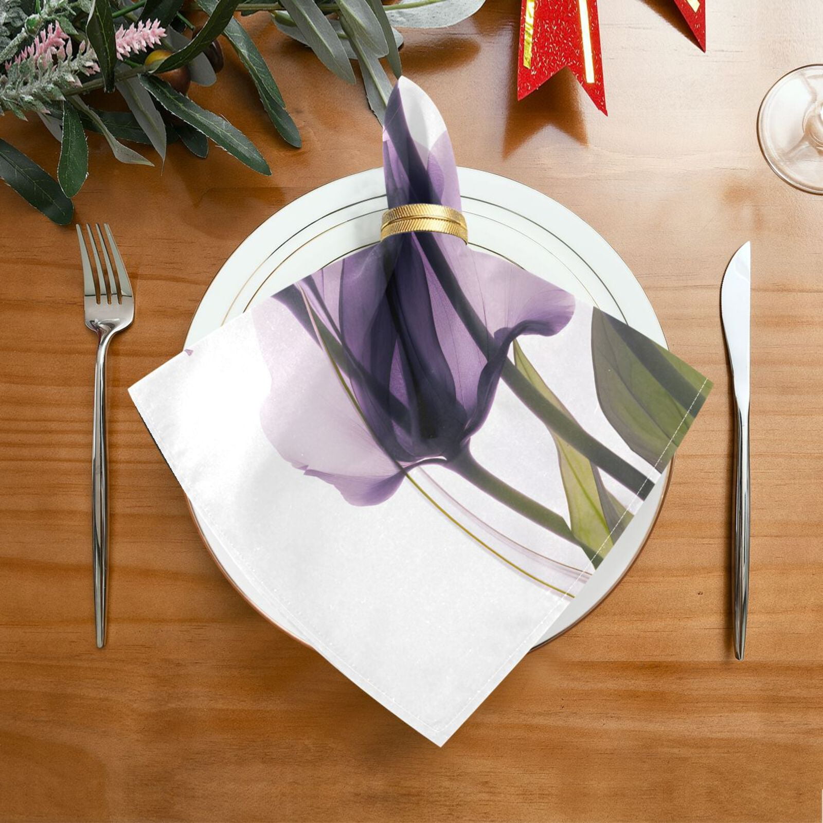 JSTEL Purple Calla Lily Cloth Napkins Set of 6, 20x20 Inch Washable and Reusable Napkin for Decoupage Dinner Party Everyday Use