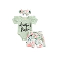 thumbnail image 1 of Faithtur Nouveau-Né Filles Trois Pièces Vêtements, Col Rond Manches Courtes Imprimé Romper + Short + Bandeau, 1 of 8