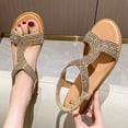 thumbnail image 2 of Flat Sandals for Women Rhinestone Vacation Elastic Strap Solid Color Open Toe Beach Summer Casual Sandals Gold, 2 of 7