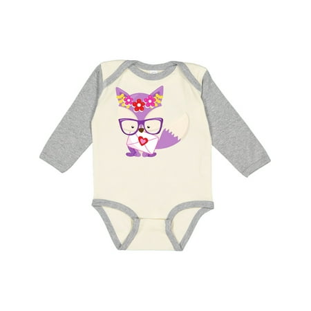 

Inktastic Valentine s Day Fox Fox With Glasses Flowers Gift Baby Boy or Baby Girl Long Sleeve Bodysuit