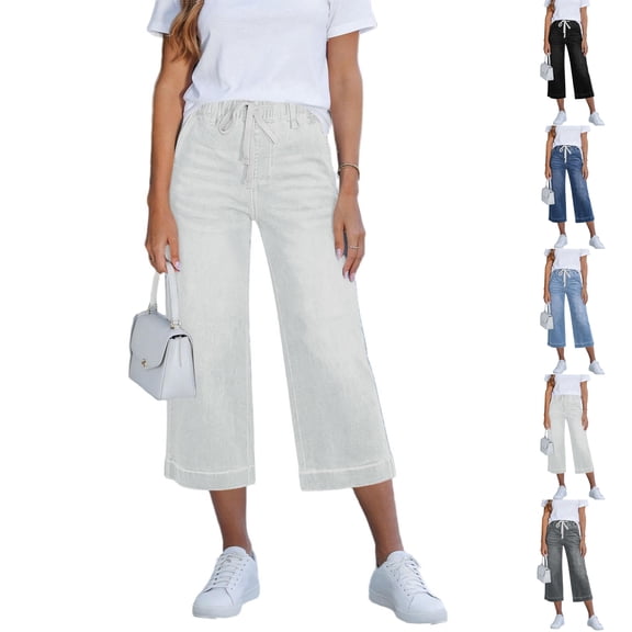 Women's Capri Jeans Straight Leg High Waisted Summer Fashion Denim Capri Pants