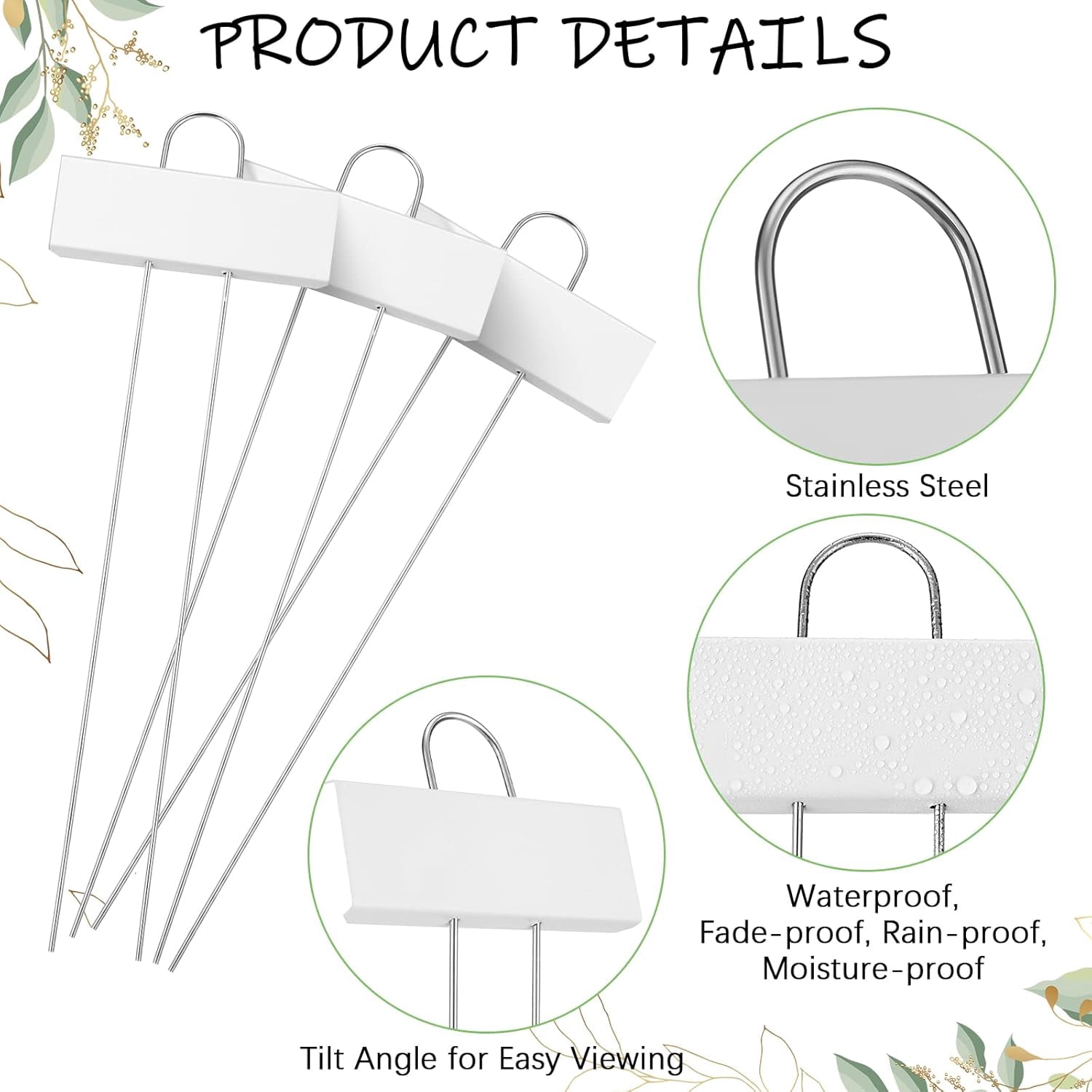 62 Pcs Metal Plant Labels Markers Outdoor Weatherproof 10.6 Inch Stainless Steel Nursery Tags Reusable Bulk with Pens for Flower Fruit Vegetable Seedling (White Label with Black Ink)