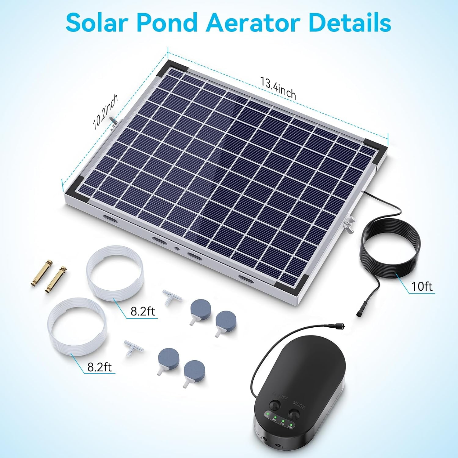 POPOSOAP 15W Solar Pond Aerator with 4400mAh Battery Backup, 3-Mode Solar Powered Air Pump for Outdoor Ponds, Fish Tanks, and Fishing