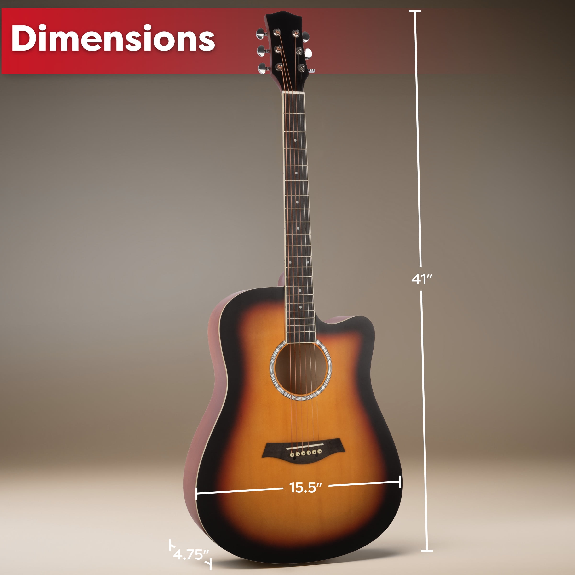 Hey Play 41in Acoustic Guitar with Case, Capo, Strings, and Picks (Brown)