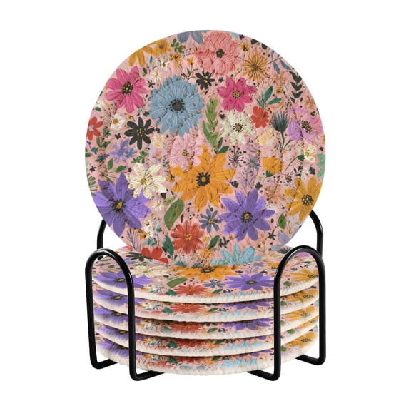 Round Placemats Set of 6 Heat Resistant Washable Kitchen Table Decorations 15.4in Multicolored Floral Pattern