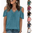 thumbnail image 5 of Ihhxva Women Oversized Tops Loose Fit Summer Cold Shoulder Blouse V-Neck Flutter Sleeve Top Casual Flowy Tunic Blouson Cotton Lightweight S-2XL, 5 of 9