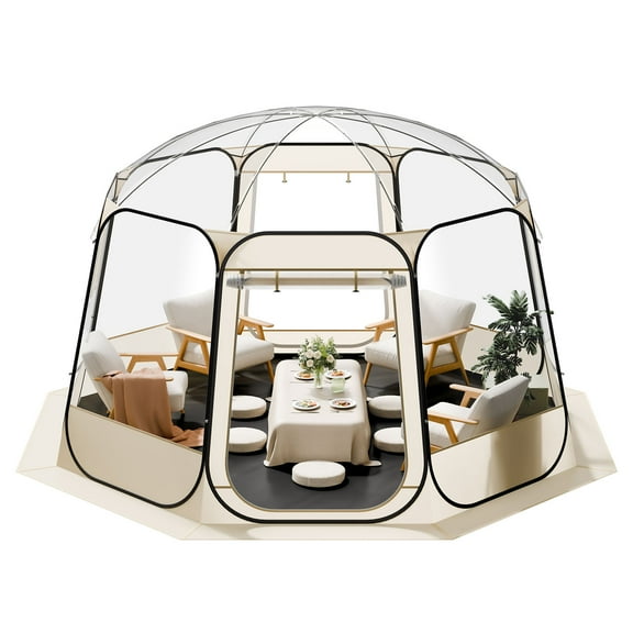 KFFKFF Pop-Up Clear Bubble Tent, 12 x 11.1 ft Waterproof & UV-Resistant Outdoor Dome, Transparent Camping Shelter with Windows, 540° Panoramic View, Fits 10-12 People for Patio or Backyard Use
