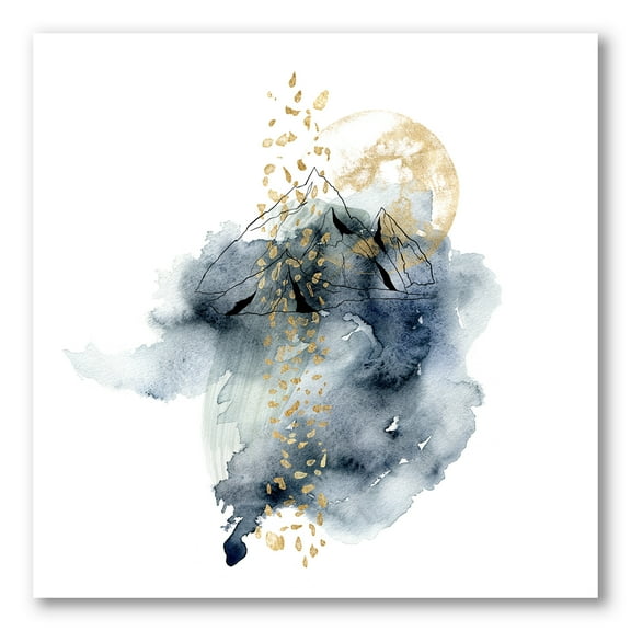 Designart ' Minimalistic Landscape of Moon With Mountains ' Modern Canvas Wall Art Print