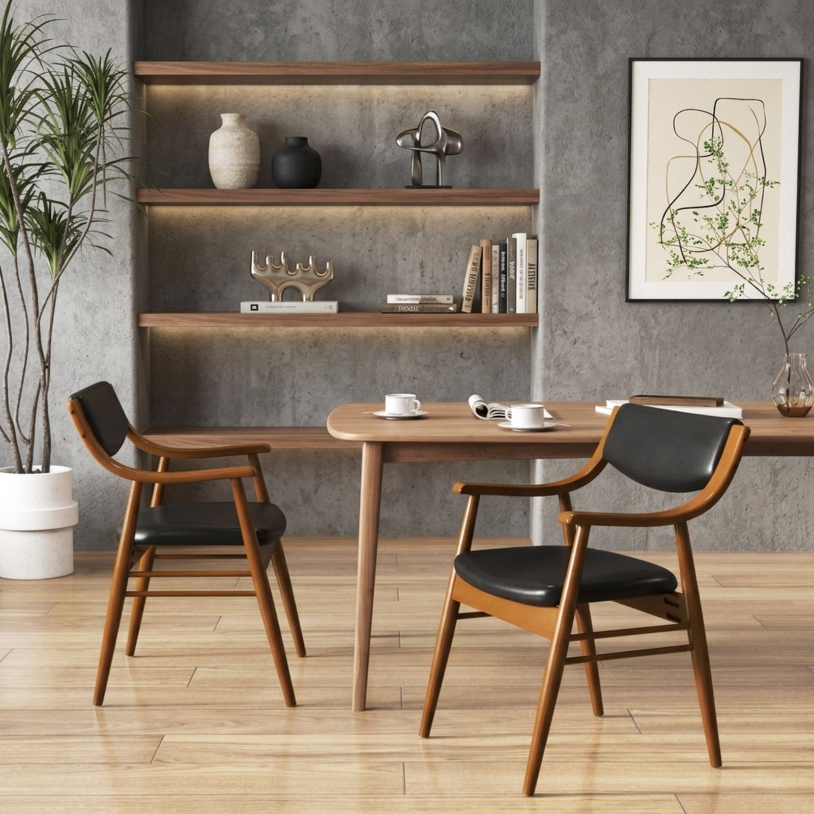 Furnibear Wooden Dining Chair Set of 2 with Padded Seat and Back for Kitchen Dining Room Living Room Home, Black