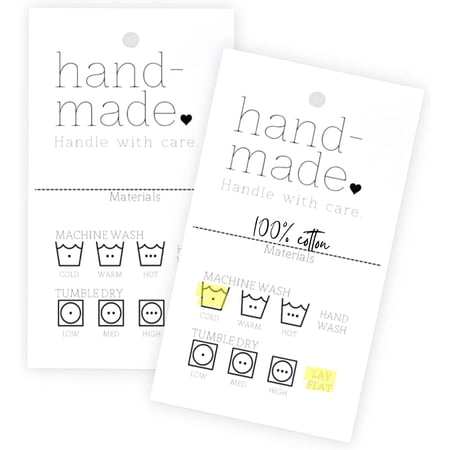 Handmade Care Instruction Tags 30 Pack 2 x 3" inches Tags Handmade Care Cards Material Care Instructions for Homemade Materials White and Black Design