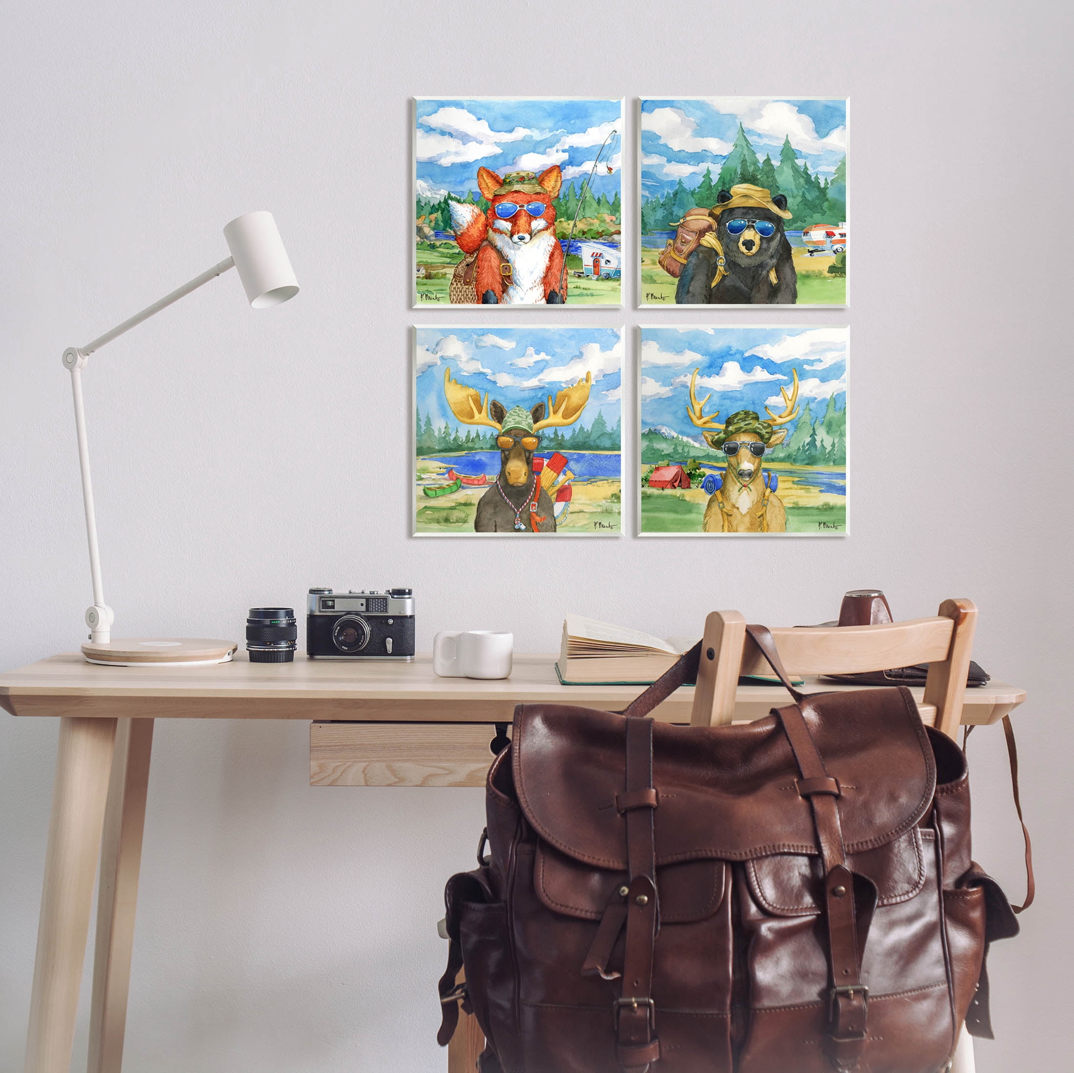Stupell Industries Happy Camper Woodland Animals Painting Unframed Art Print Wall Art, Set of 4, Design by Paul Brent
