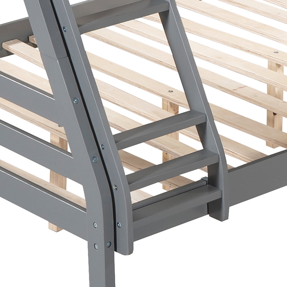 Kadyn Triple Bed Twin-Over-Twin-Over-Full Bed L Shaped Bunk Bed with Built-in Desk, Gray