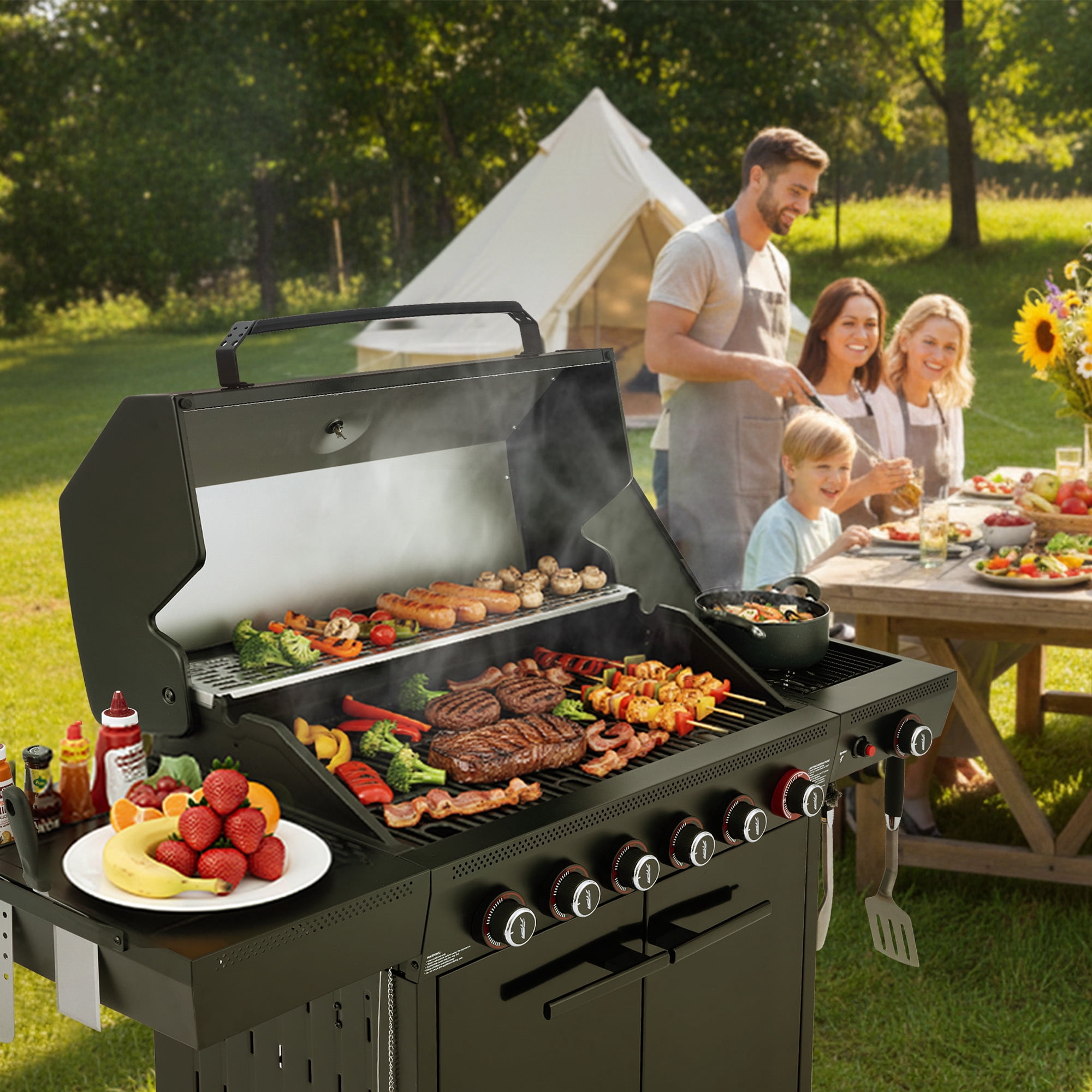 Royal Gourmet GE6001H 6-Burner Gas Grill, with Side Burner, 72,000 BTU, 691 Sq.for Outdoor Grilling and Backyard Cooking, Black