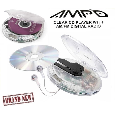 Amp'd Clear Portable Walkman CD Player+ earbuds AM FM Radio With 20 Track Memory