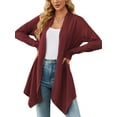 thumbnail image 3 of SHIBEVER Womens Long Cardigan Casual Open Front Tops Lightweight Blouses Fall Sweaters Loose Fit Tunics Long Sleeve Shirts Fashion Solid Color Winered Size M, 3 of 5