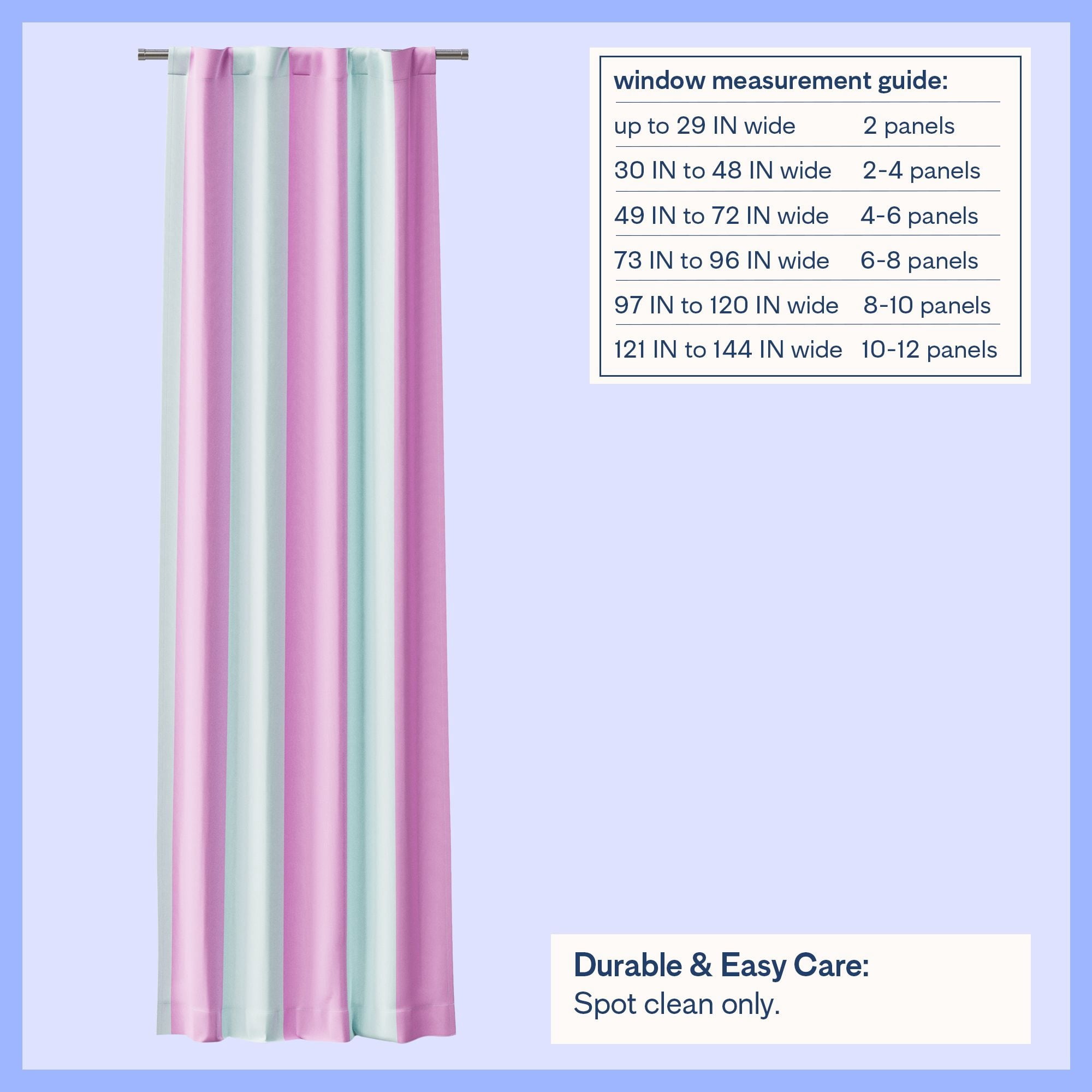 Mainstays Kids Blue and Purple Cabana Stripe Printed Blackout Rod Pocket with Back Tabs Single Curtain Panel, Set of 1, 38" W x 95" L